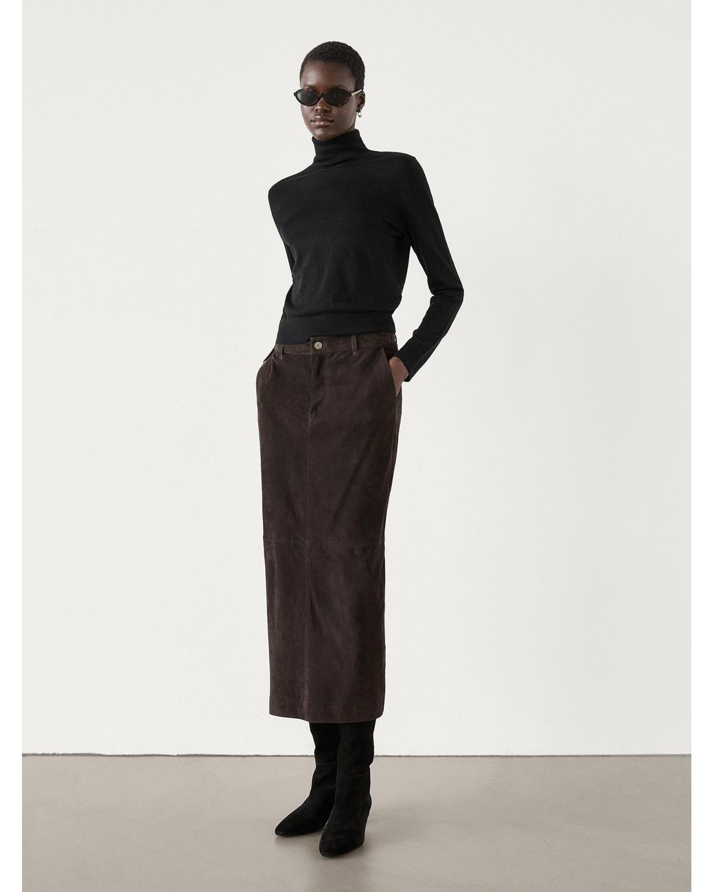◆Massimo Dutti◆ Long pleated suede leather skirt Long pleated suede leather skirt · Stone · Skirts | Massimo