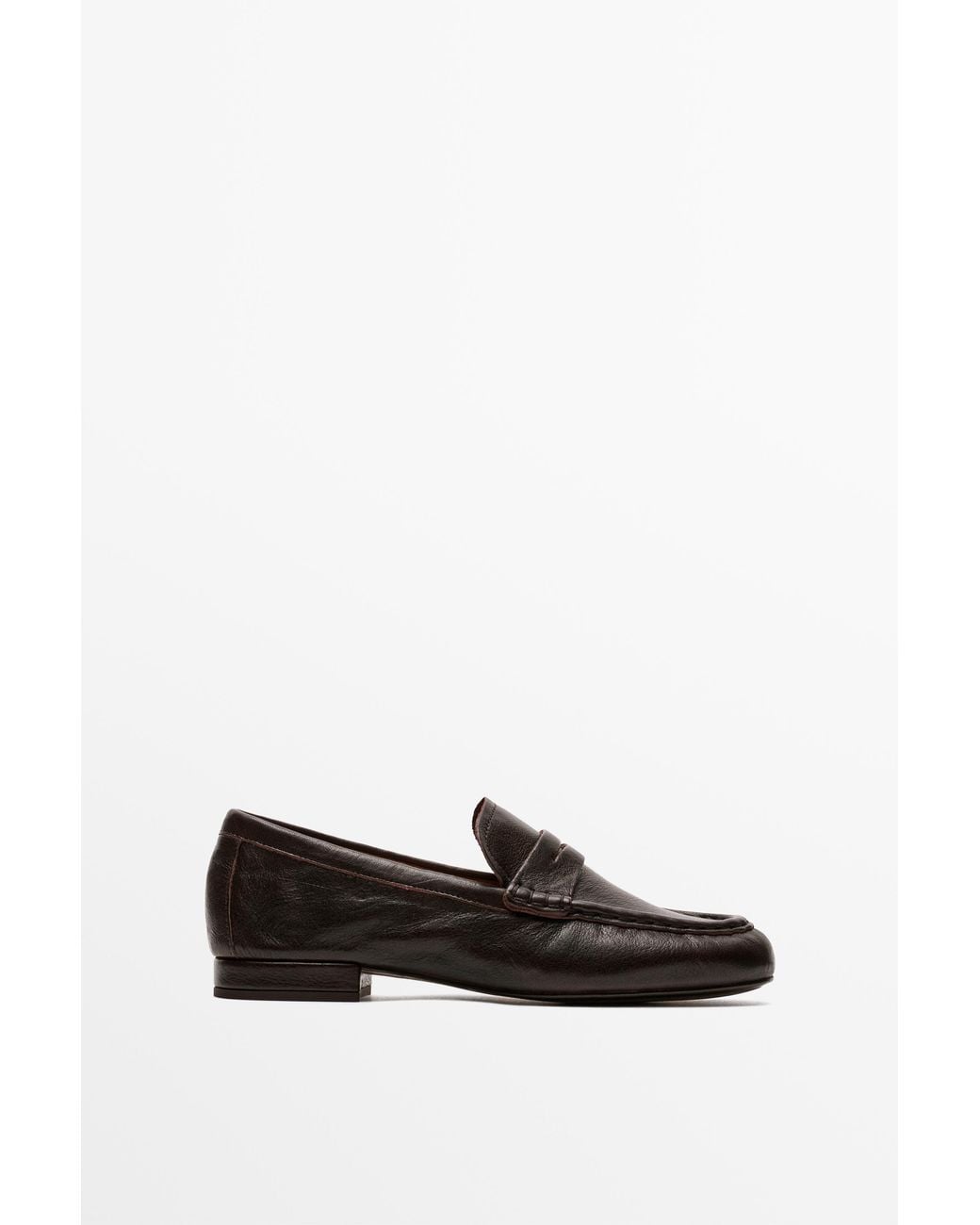 MASSIMO DUTTI Black Soft Leather Penny Loafer