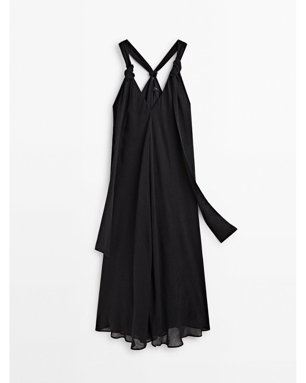 MASSIMO DUTTI Long Linen Blend Dress With Knot Detail in Black Lyst