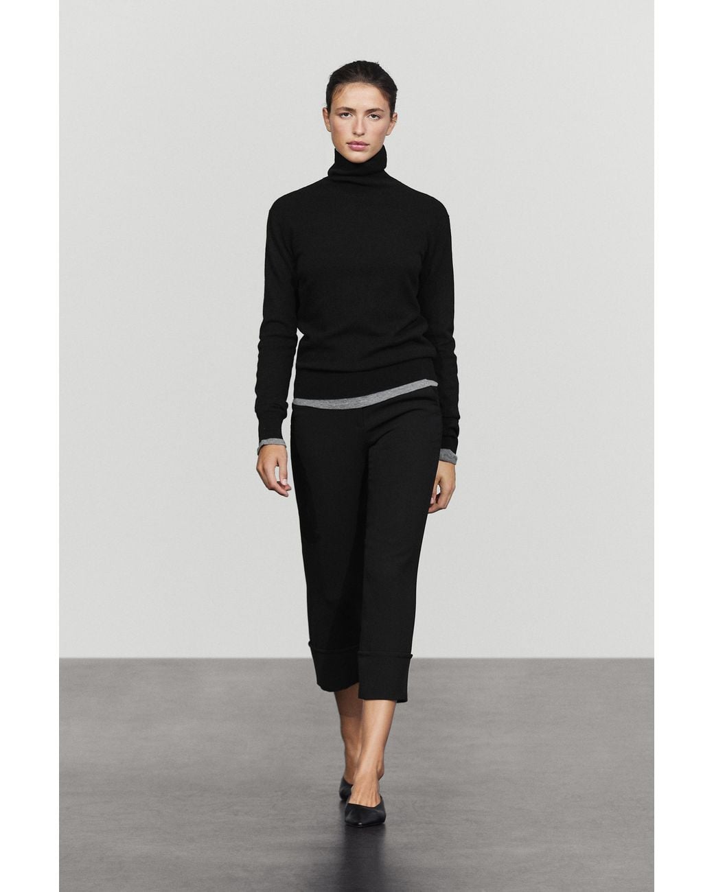 MASSIMO DUTTI Black Wool-Blend Knit Turtleneck Sweater