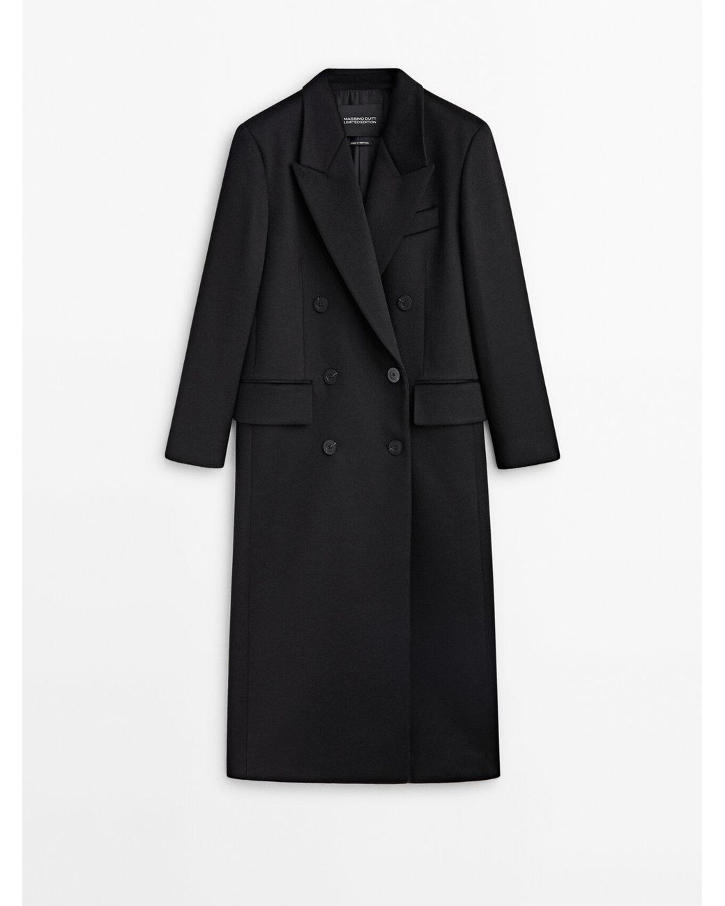 MASSIMO DUTTI Longline Double-Breasted Coat in Black | Lyst