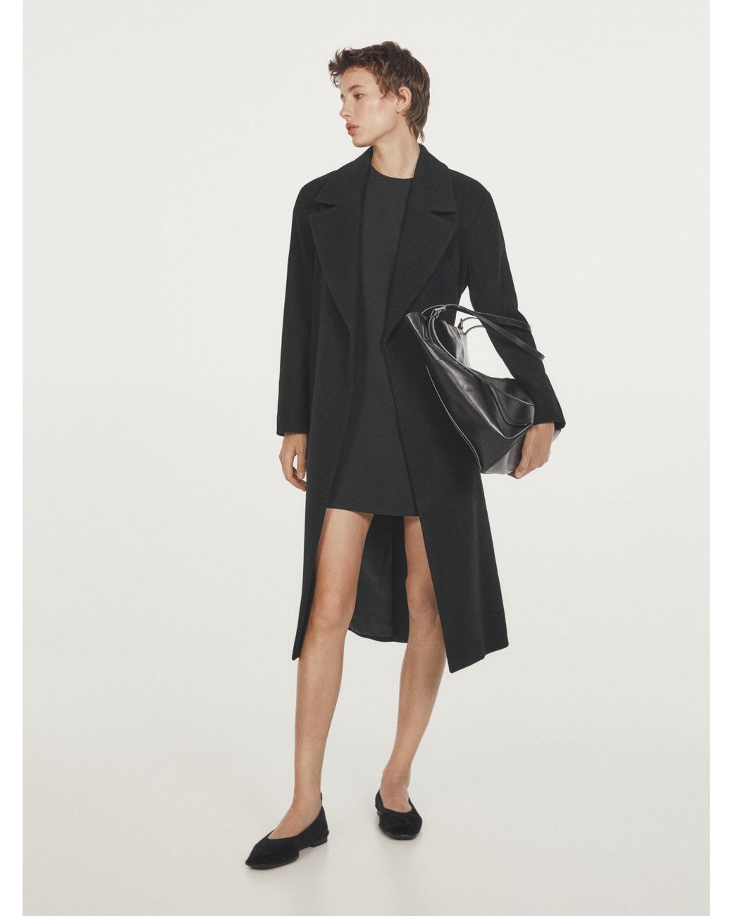 MASSIMO DUTTI Wool Blend Robe Coat With Belt in Black Lyst