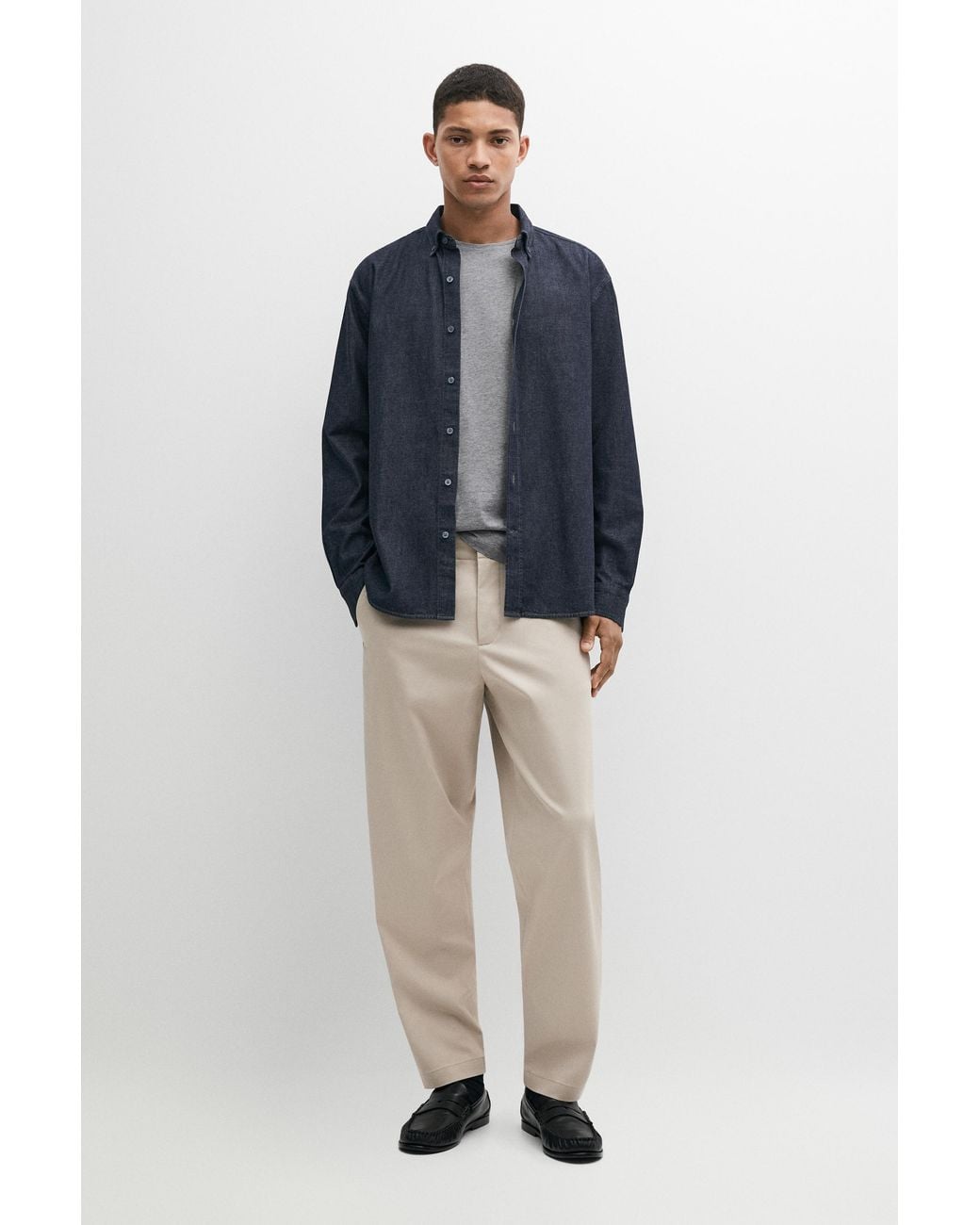 MASSIMO DUTTI Blue Cotton Blend Pants With Waist Detail for men