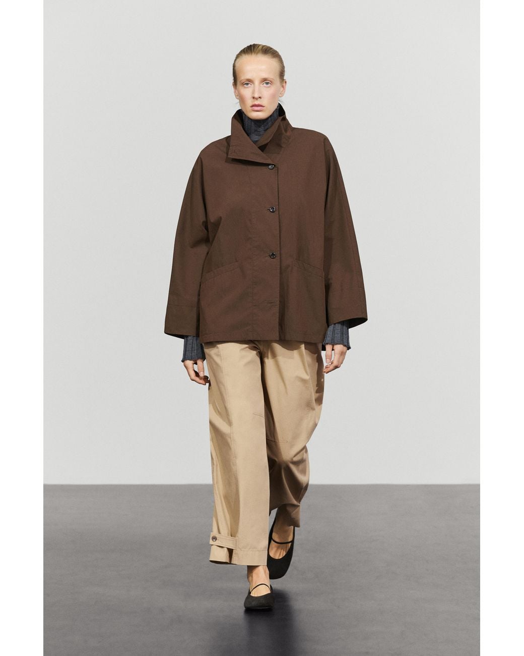 MASSIMO DUTTI Brown Cape Jacket With Collar Detail