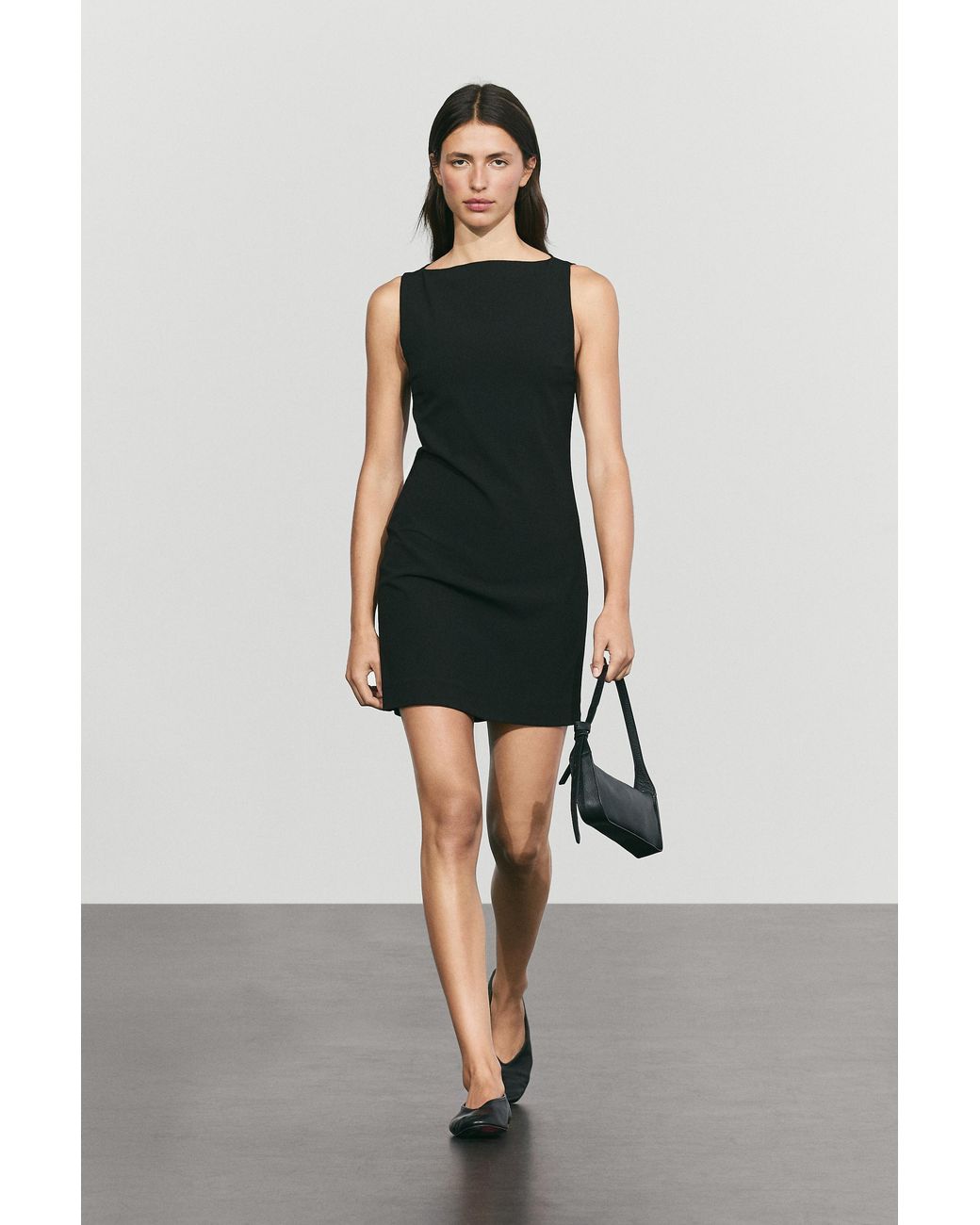 MASSIMO DUTTI Black Boat Neck Mini Dress