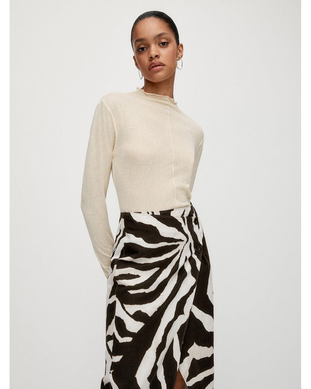 MASSIMO DUTTI Zebra Print Linen Skirt in Black | Lyst