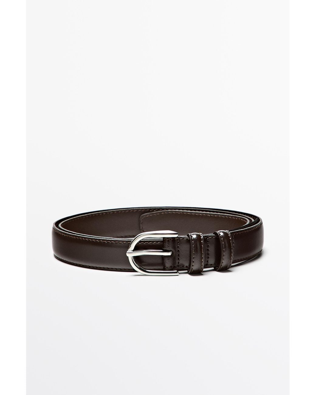 MASSIMO DUTTI Brown Nappa Leather Double-Loop Dress Belt for men