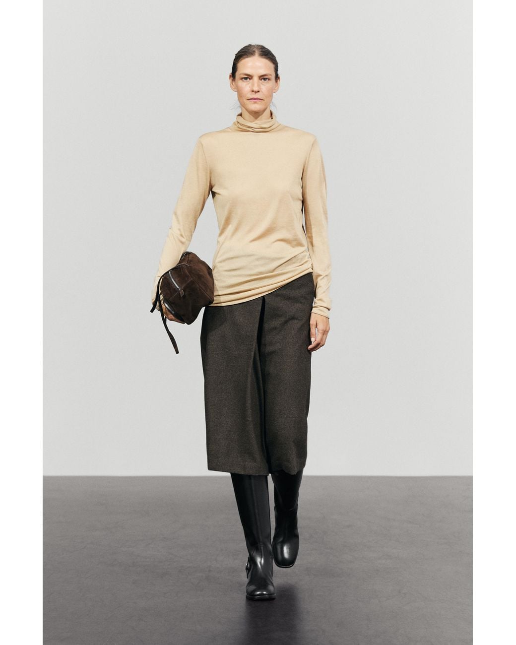 MASSIMO DUTTI Brown Wool-Blend Skort Pants