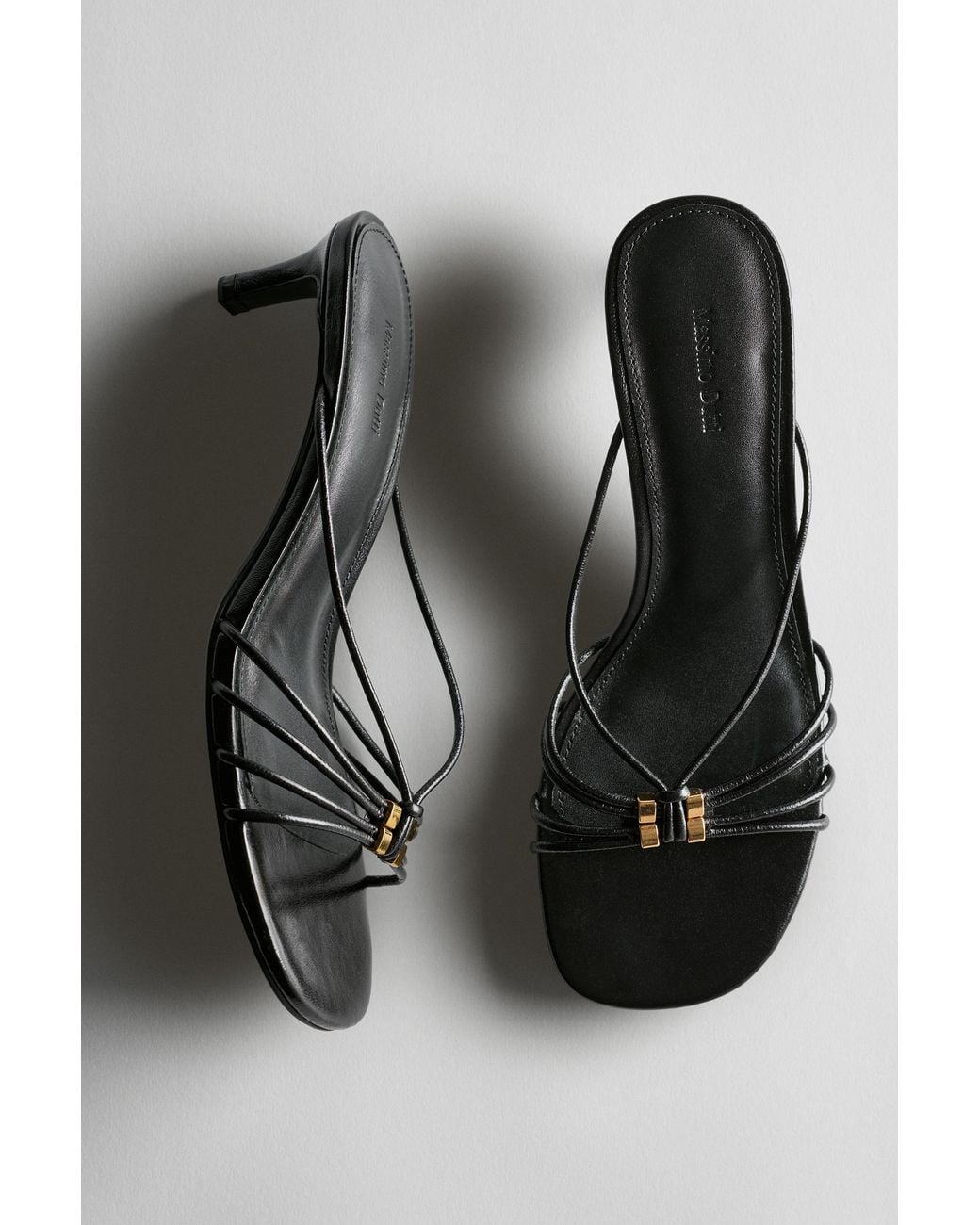 MASSIMO DUTTI Black Strappy Heeled Sandals With Embellished Detail