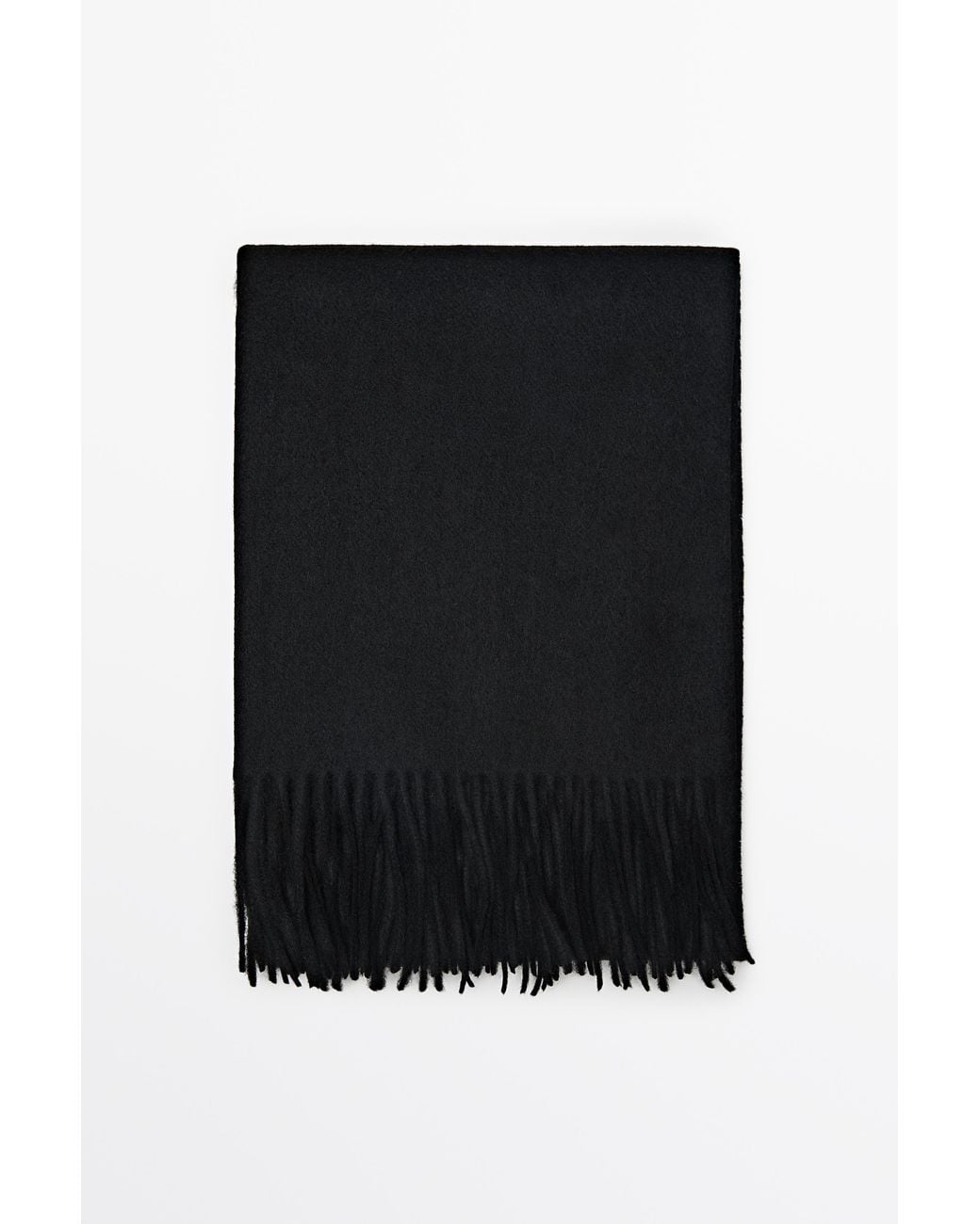 MASSIMO DUTTI Black Wool Blend Scarf With Fringing for men