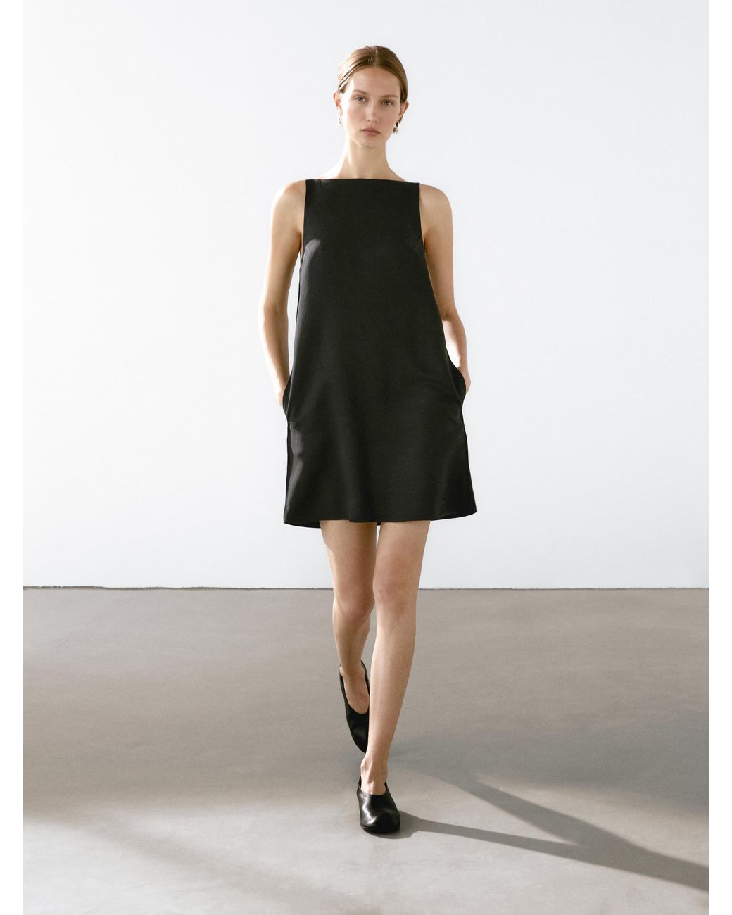 MASSIMO DUTTI Linen Blend Mini Dress in Black | Lyst UK
