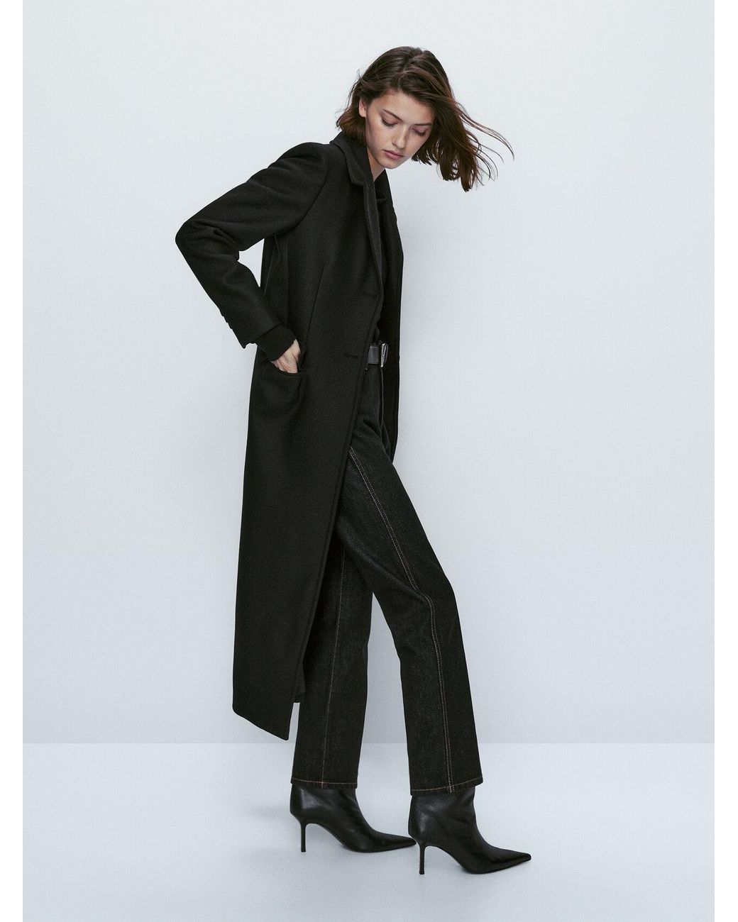 MASSIMO DUTTI Tailored Wool Blend Coat in Black | Lyst