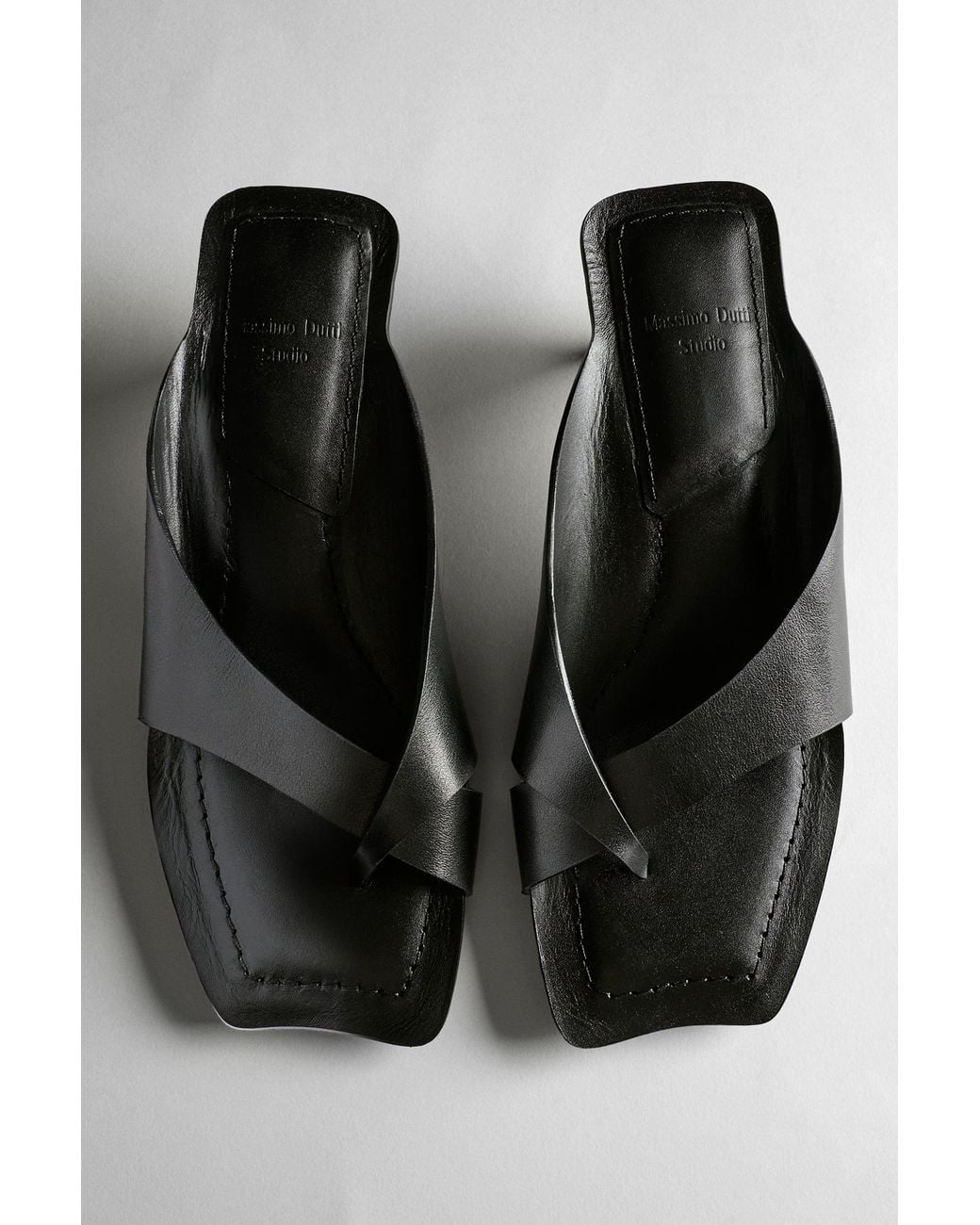 MASSIMO DUTTI Black Leather Heeled Sandals