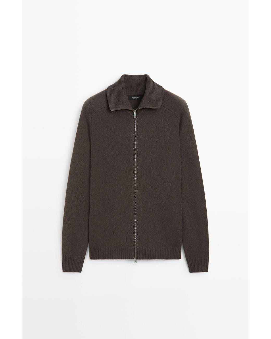 MASSIMO DUTTI Brown Wool Blend Zip-Up Knit Cardigan for men