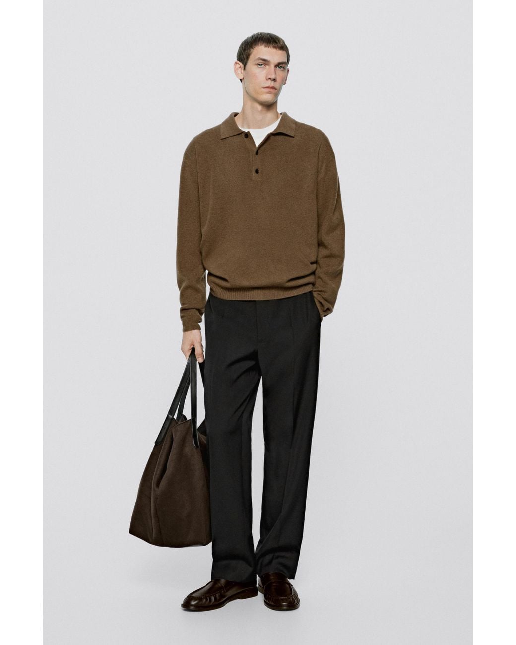 MASSIMO DUTTI Multicolor 100% Wool Knit Sweater, Polo Collar for men