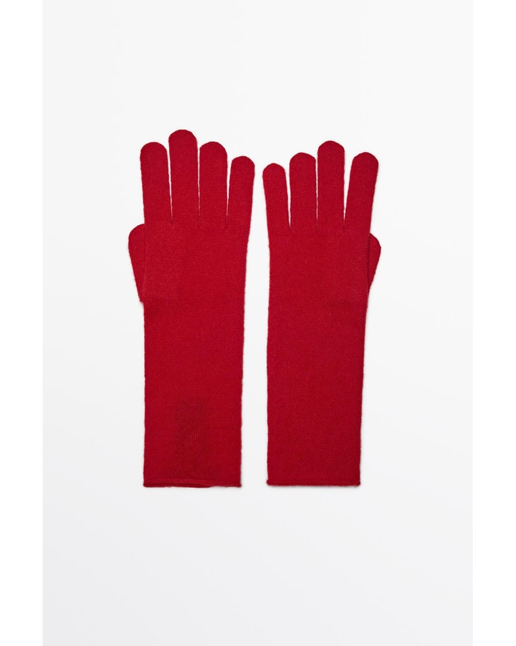 MASSIMO DUTTI Red 100% Cashmere Knit Gloves