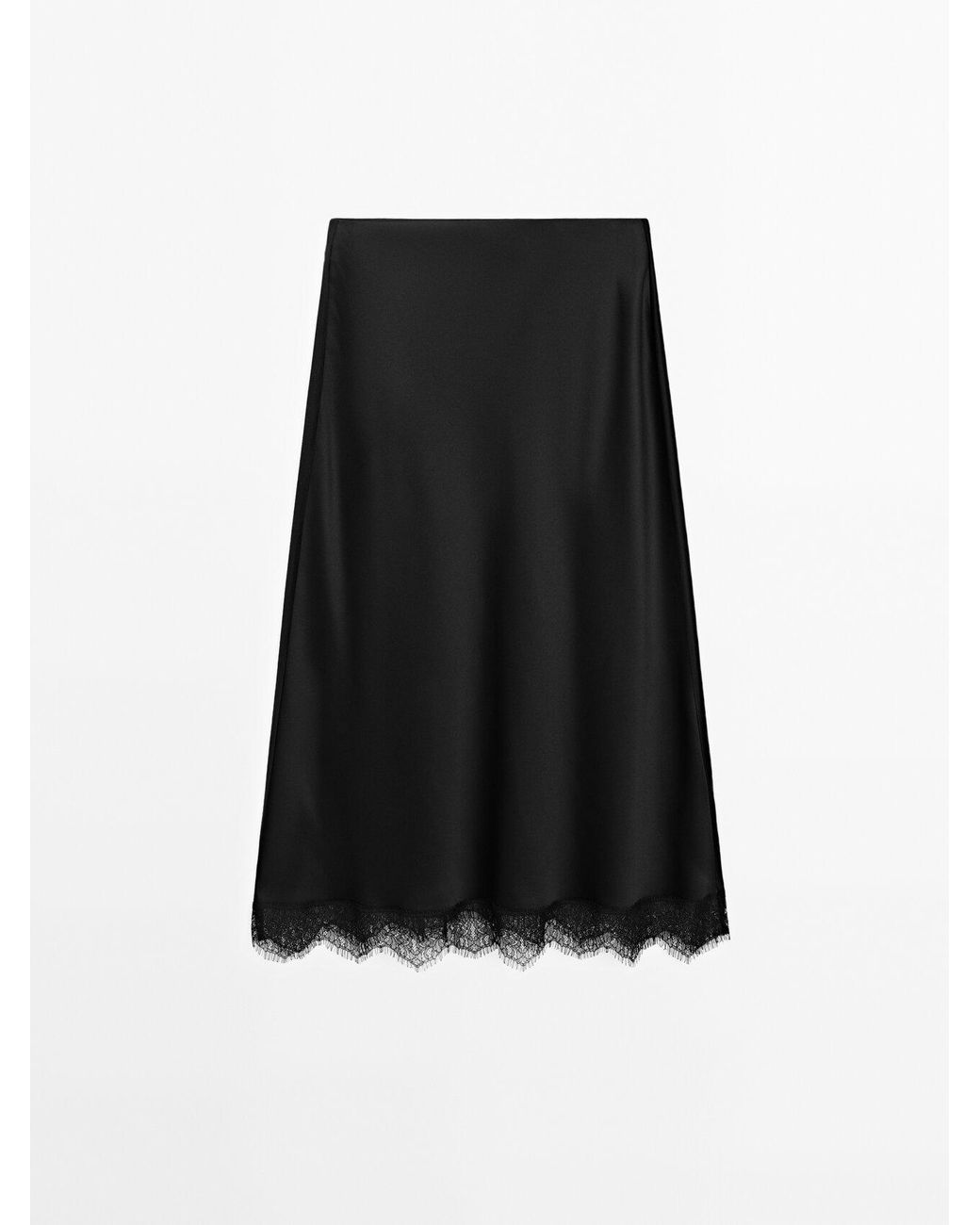 【Massimo Dutti】Midi skirt with lace detail MASSIMO DUTTI Satin Midi Skirt With Lace Detail in Black