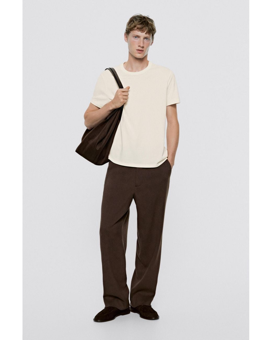 MASSIMO DUTTI White 100% Cotton Short Sleeve T-Shirt for men