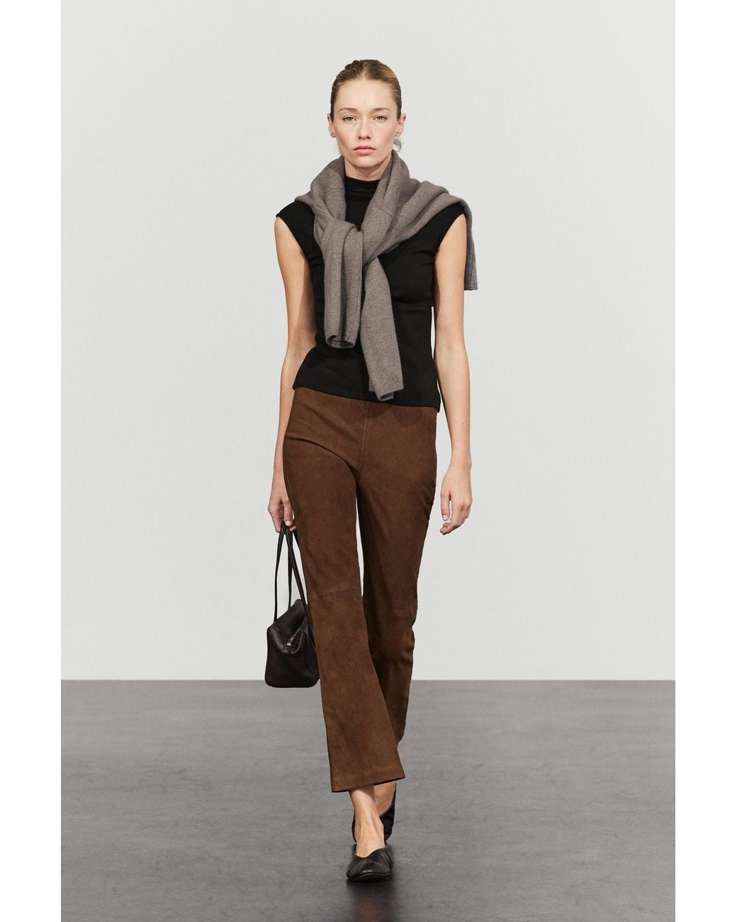 MASSIMO DUTTI Brown Flare Fit Suede Leggings