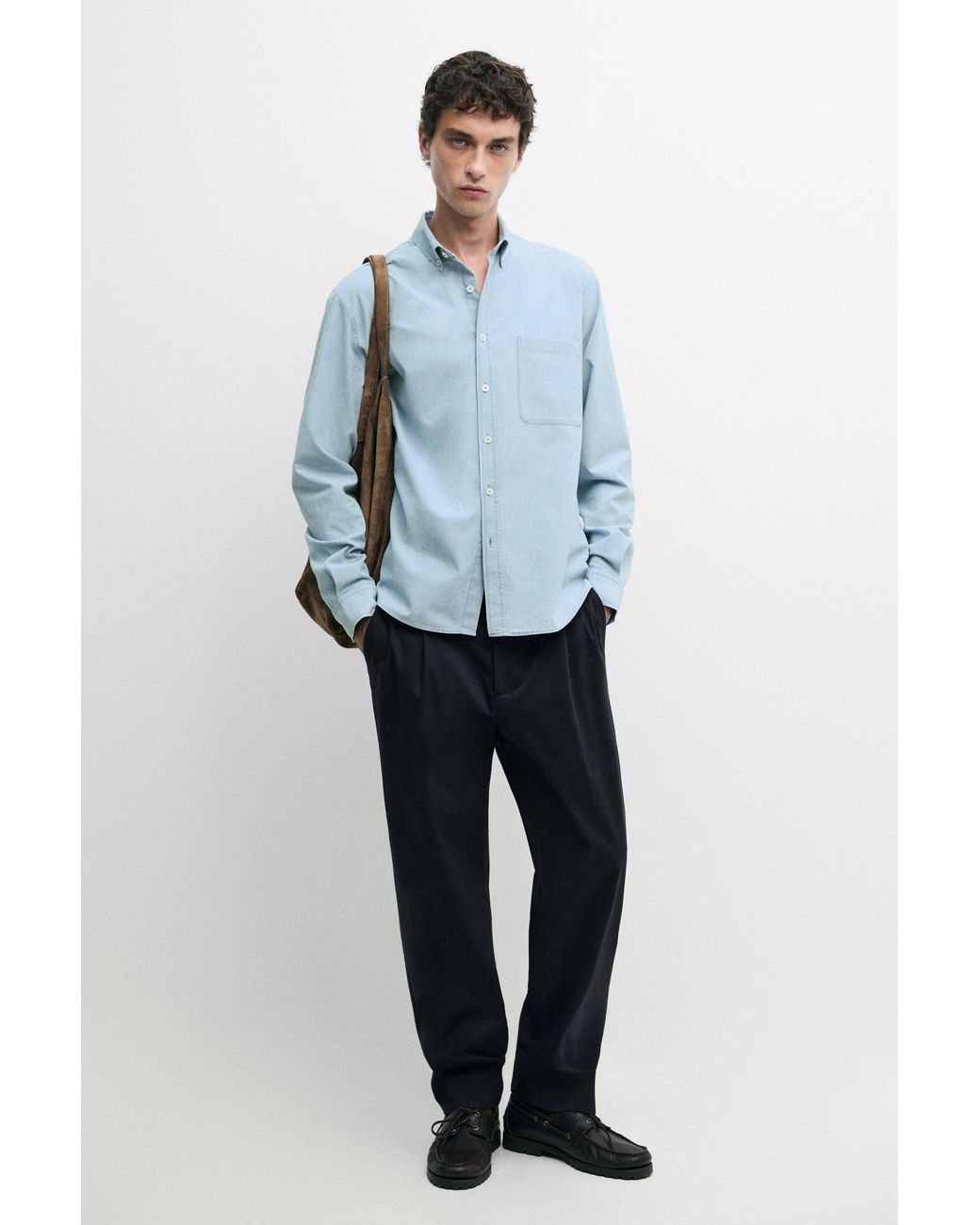 MASSIMO DUTTI Blue Relaxed Fit Denim Shirt With Pocket Detail for men