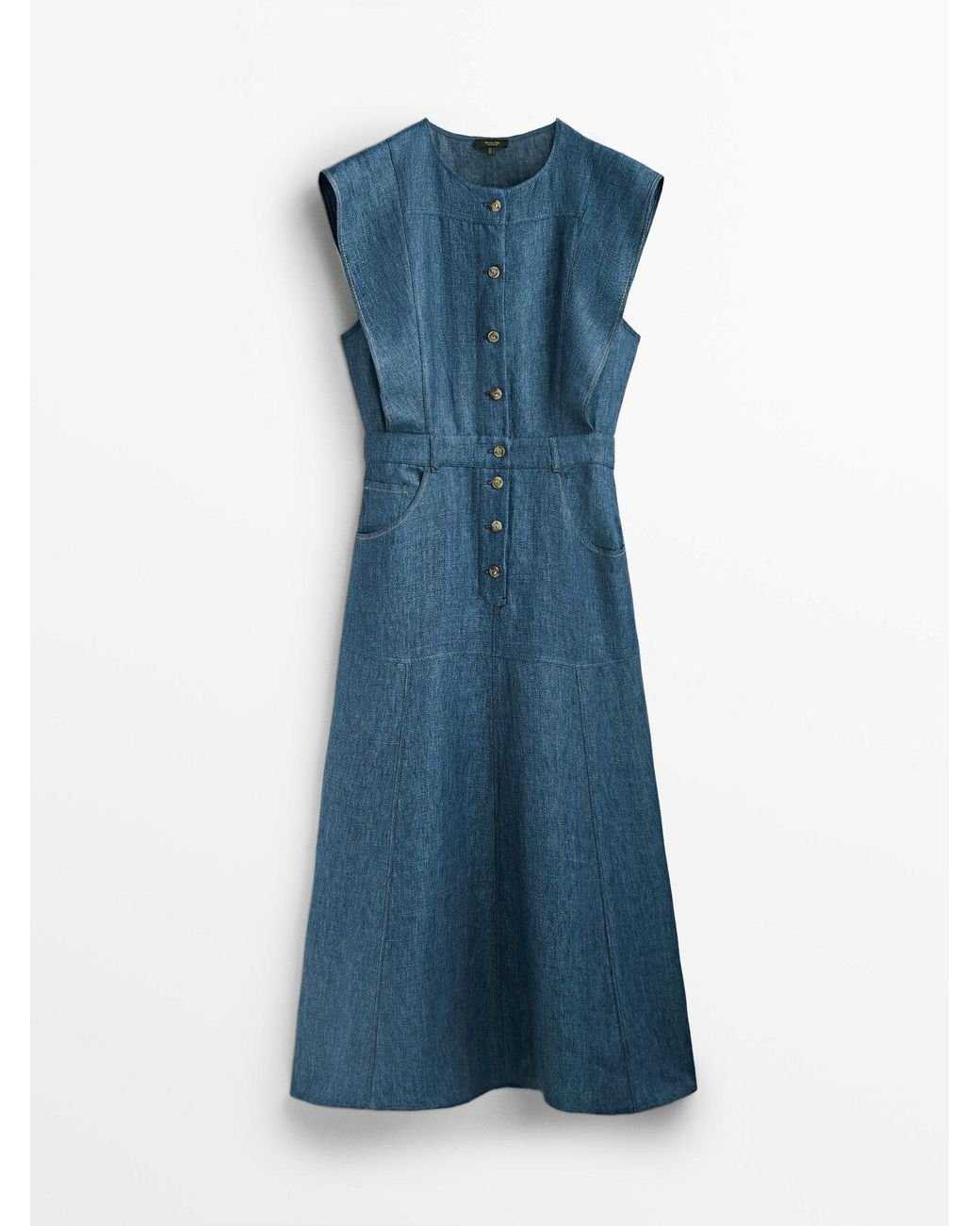MASSIMO DUTTI Long Linen Denim Style Dress in Blue | Lyst