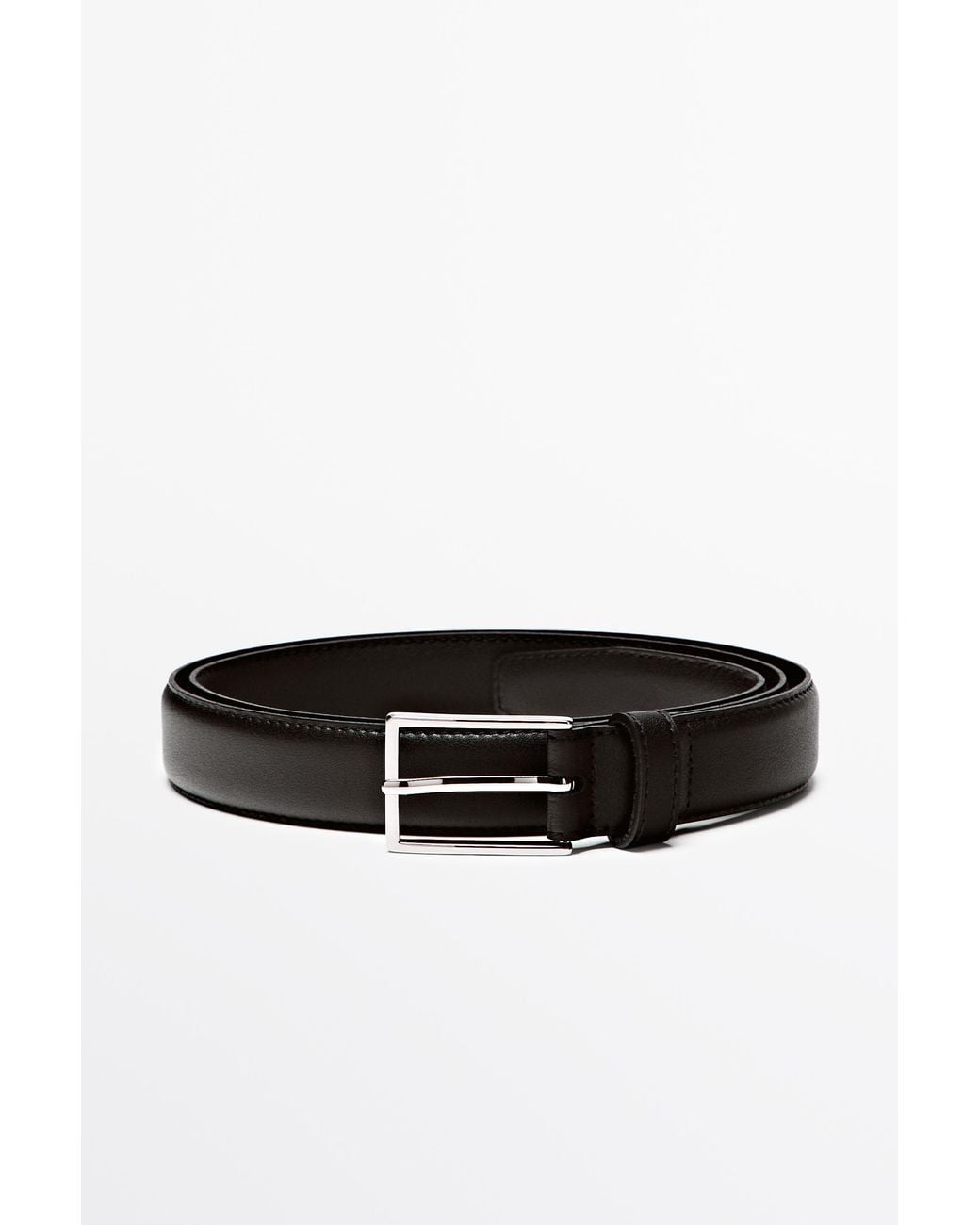 MASSIMO DUTTI Black Smart Nappa Leather Belt With Topstitching for men