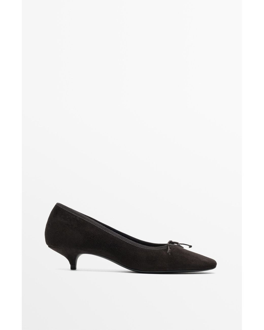 MASSIMO DUTTI Black Leather Kitten Heel Ballerina Flats