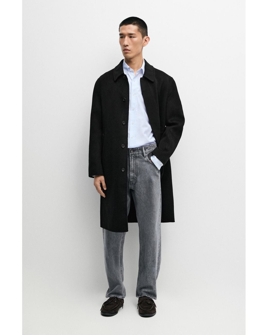 MASSIMO DUTTI Blue Double Fabric Wool Blend Coat for men