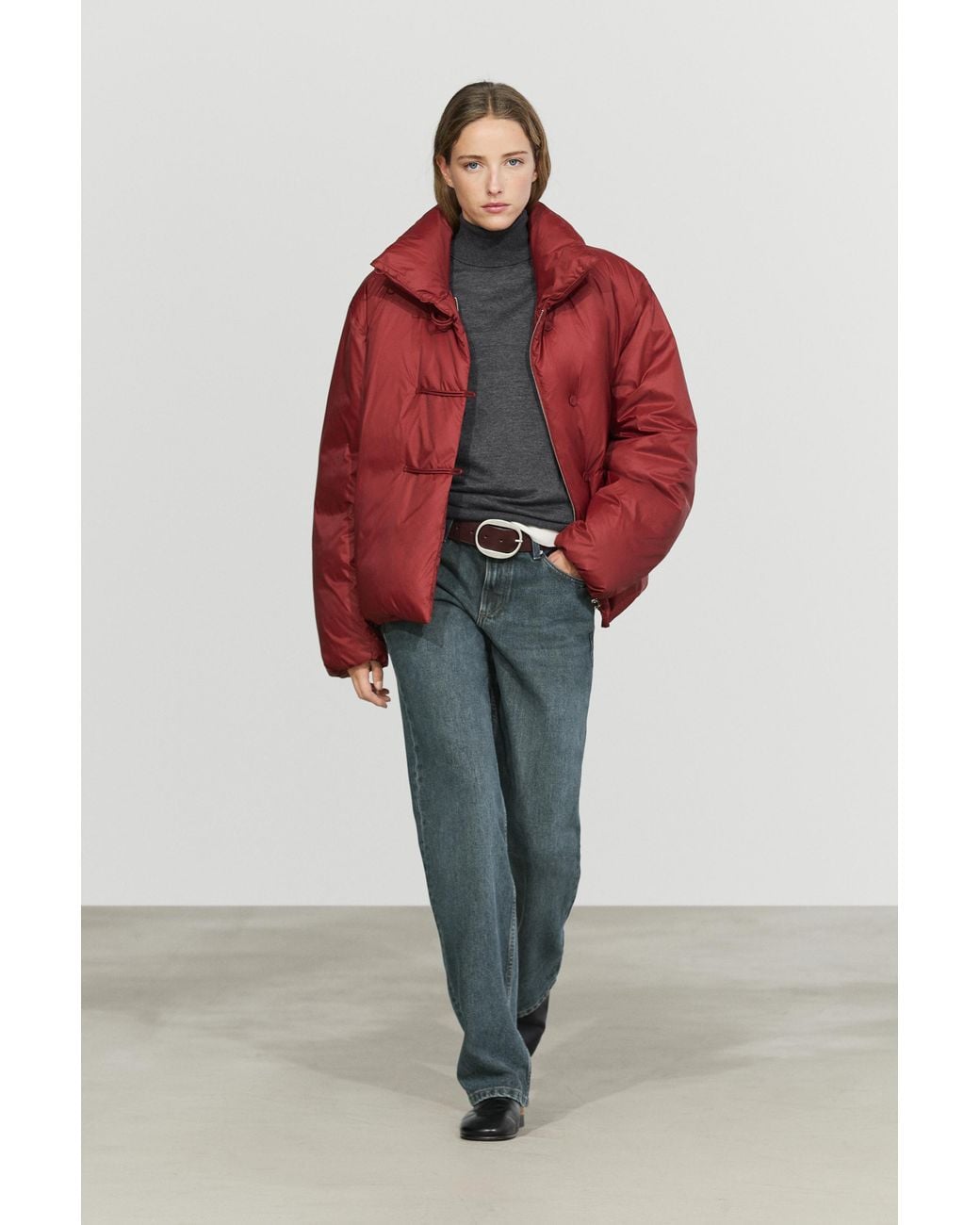 MASSIMO DUTTI Red Down Jacket With Toggle Detail