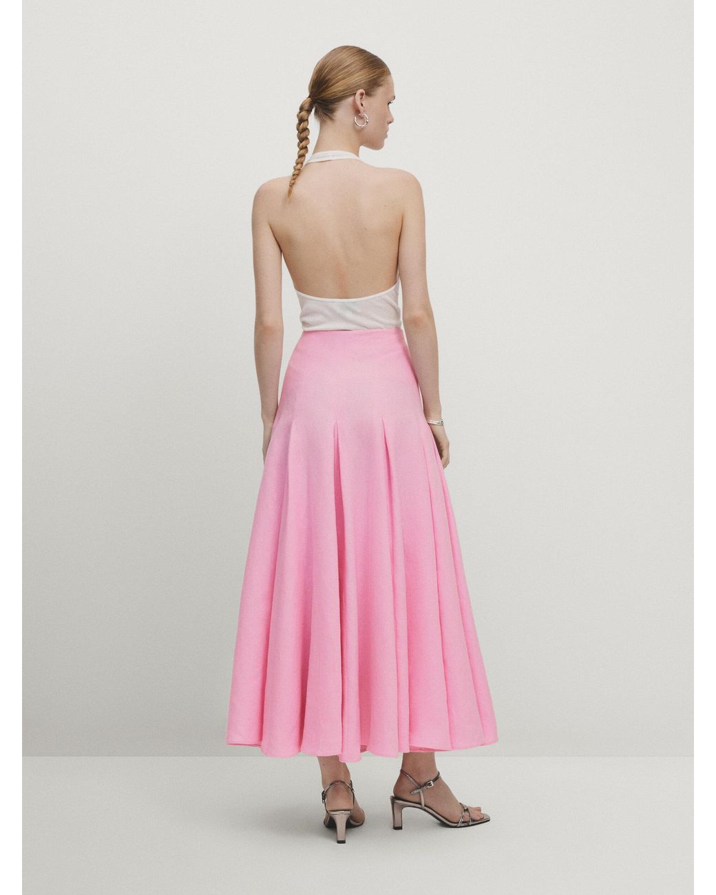 MASSIMO DUTTI Flared Linen Midi Skirt in Pink | Lyst UK