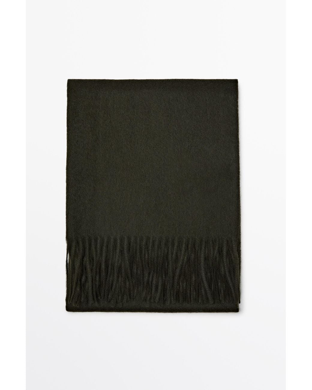 MASSIMO DUTTI Black Wool Blend Scarf With Fringing for men