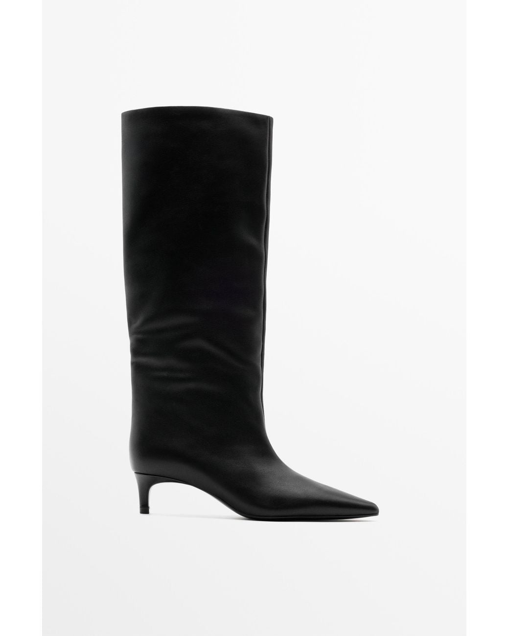 MASSIMO DUTTI Black Soft Leather Heel Boot
