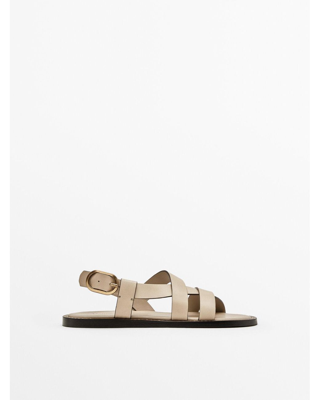 MASSIMO DUTTI Flat Leather Strappy Sandals in Cream (Natural) | Lyst