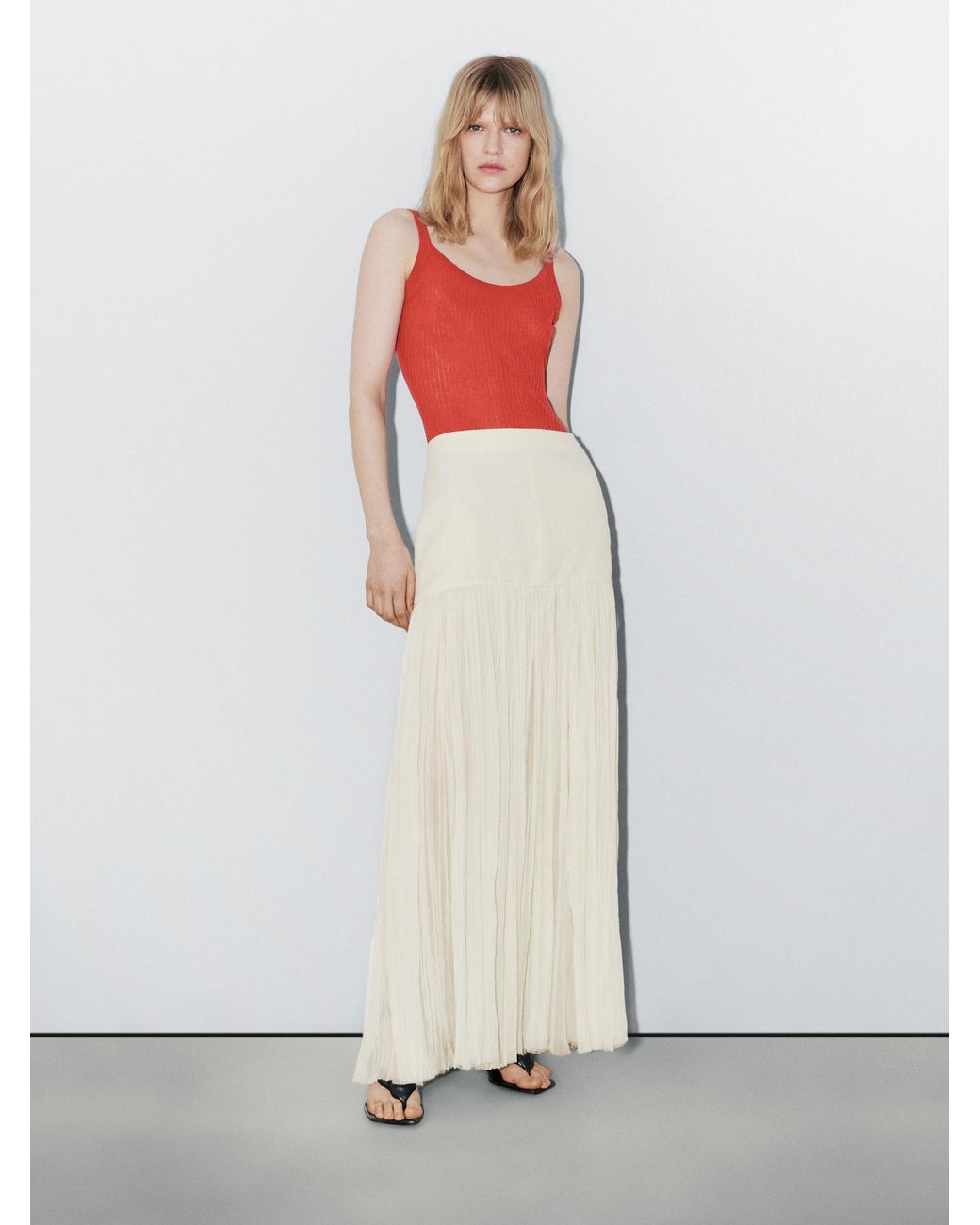 【Massimo Dutti】Silk blend double-layer midi skirt Women's Midi Skirts - Massimo Dutti - CY