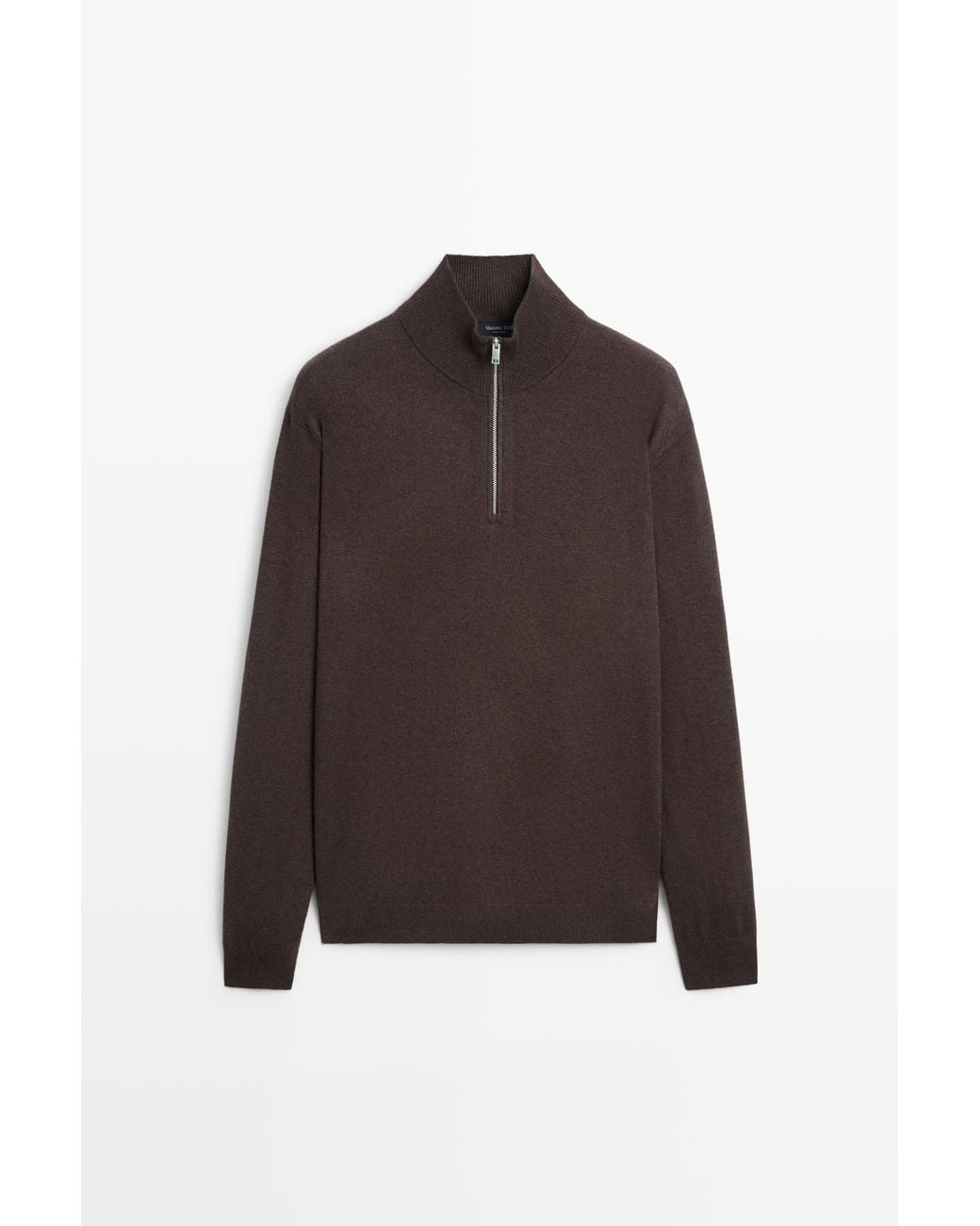MASSIMO DUTTI Brown Mock Neck Knit Sweater With Zip for men