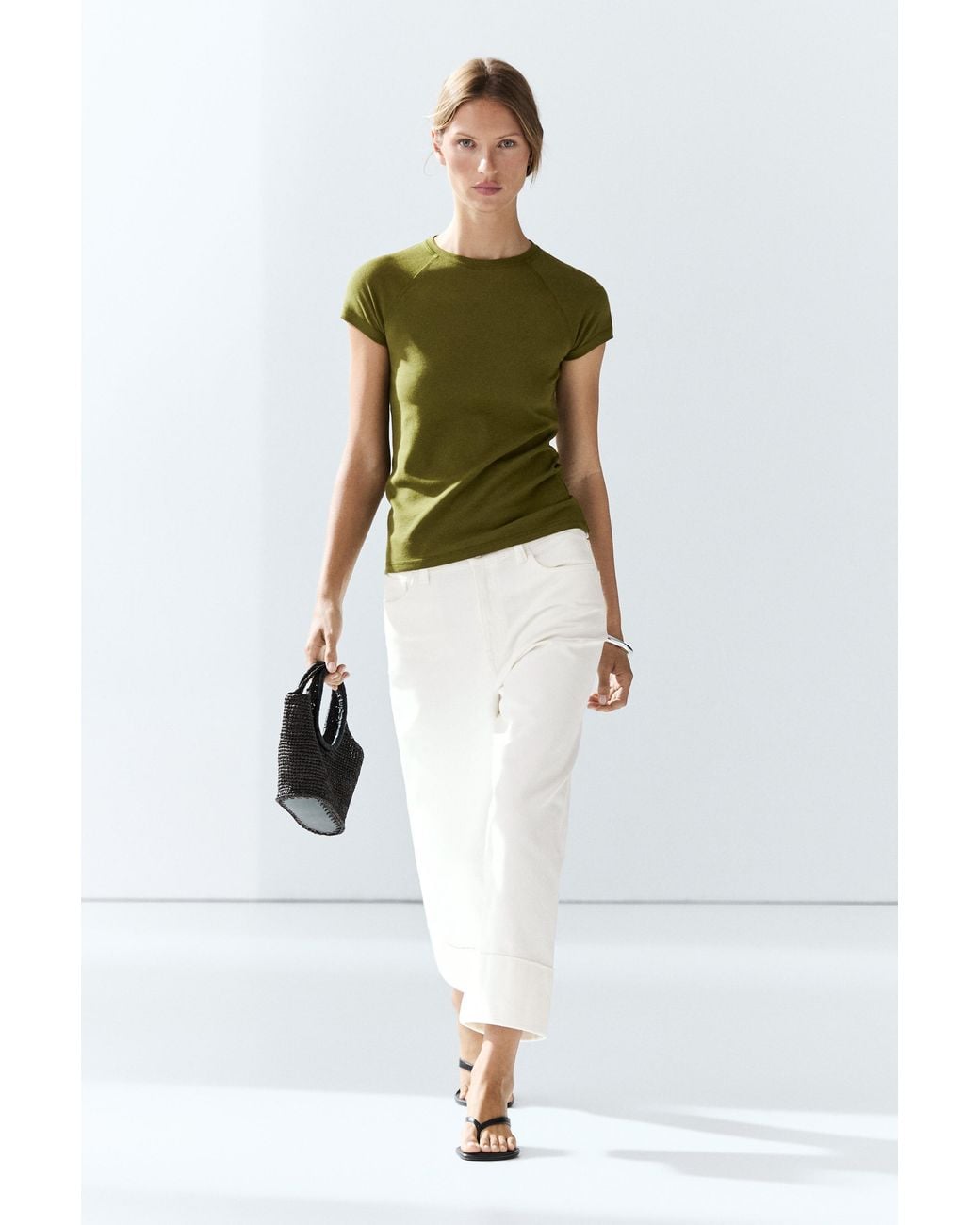 MASSIMO DUTTI Green Short Sleeve Raglan T-Shirt