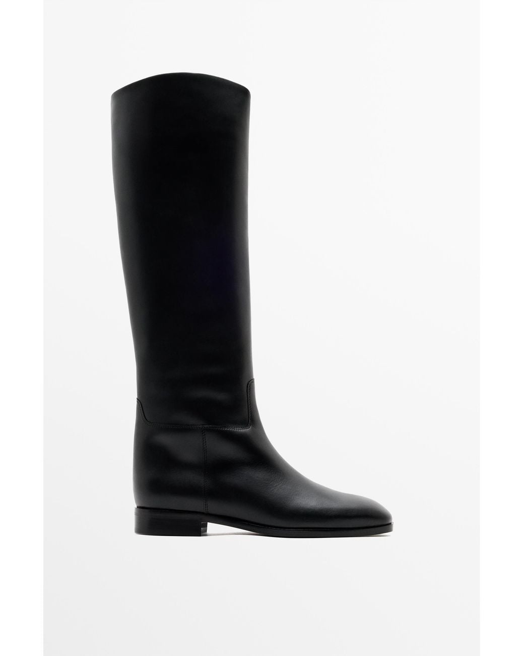 MASSIMO DUTTI Black Knee-High Leather Boots