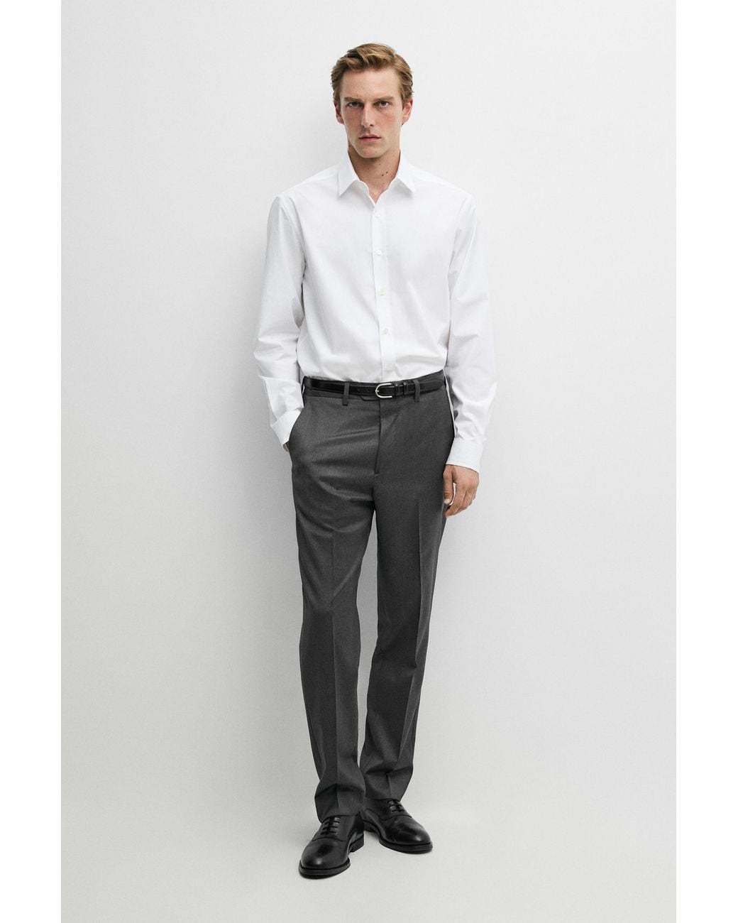MASSIMO DUTTI Gray 100% Cotton Relaxed-Fit Shirt for men