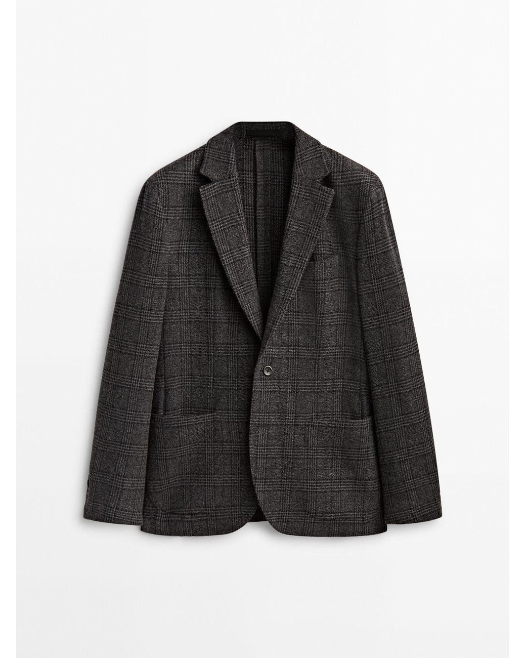 MASSIMO DUTTI Grey Wool Checked Blazer in Black for Men | Lyst