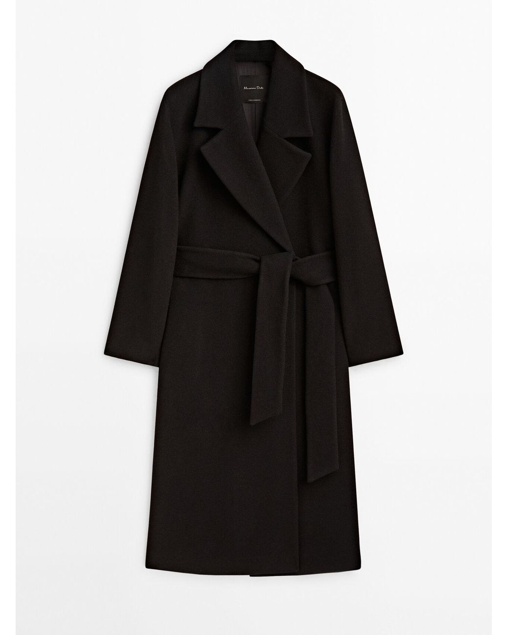 MASSIMO DUTTI Wool Blend Robe Coat With Belt in Black Lyst