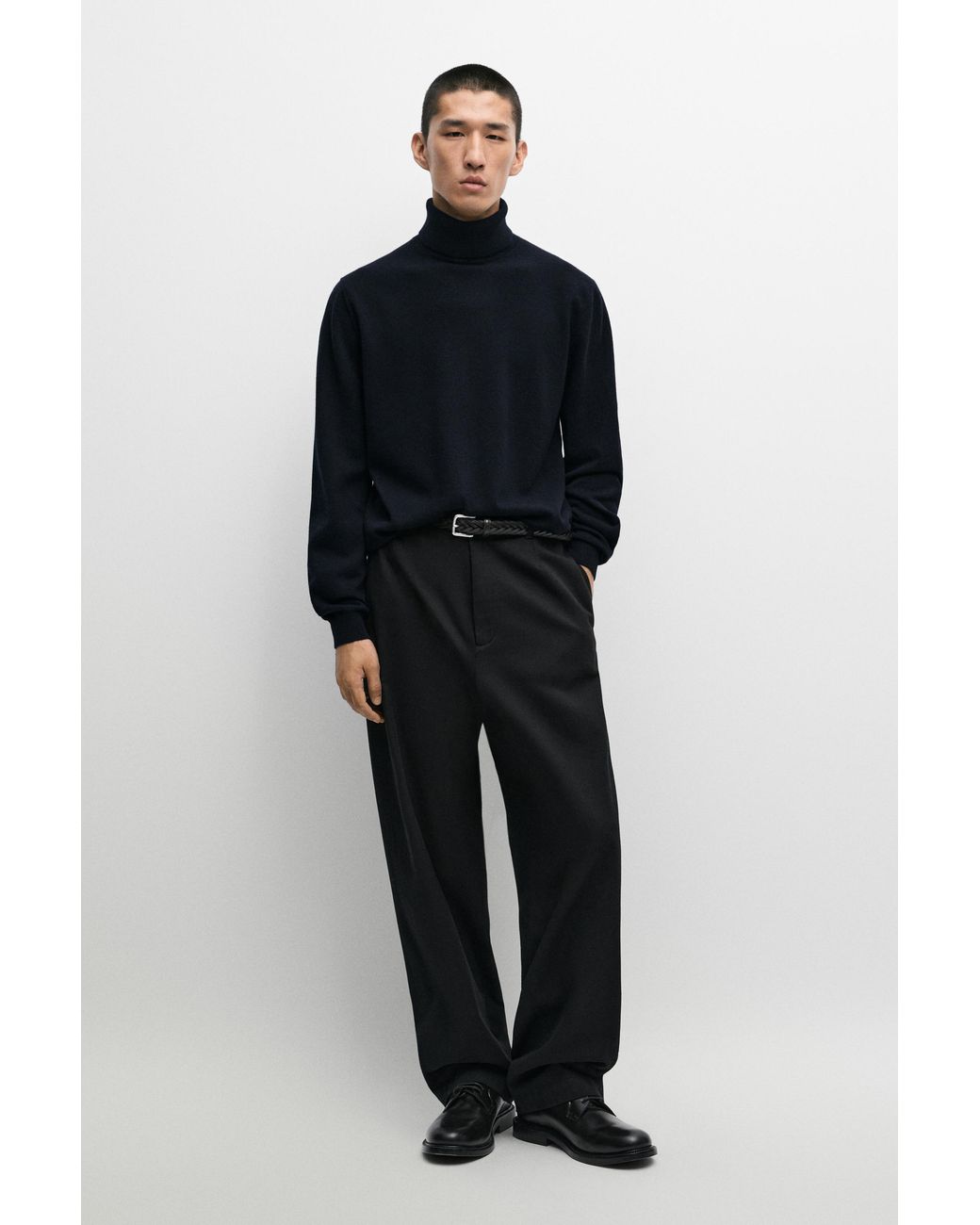 MASSIMO DUTTI Black 100% Wool Knit Turtleneck Sweater for men