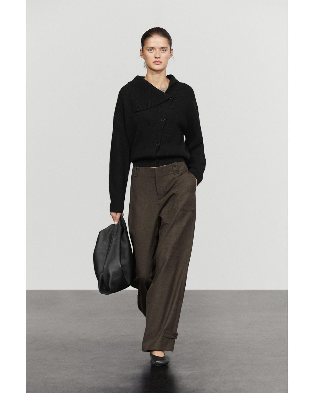 MASSIMO DUTTI Black Suede Flannel Cargo Pants
