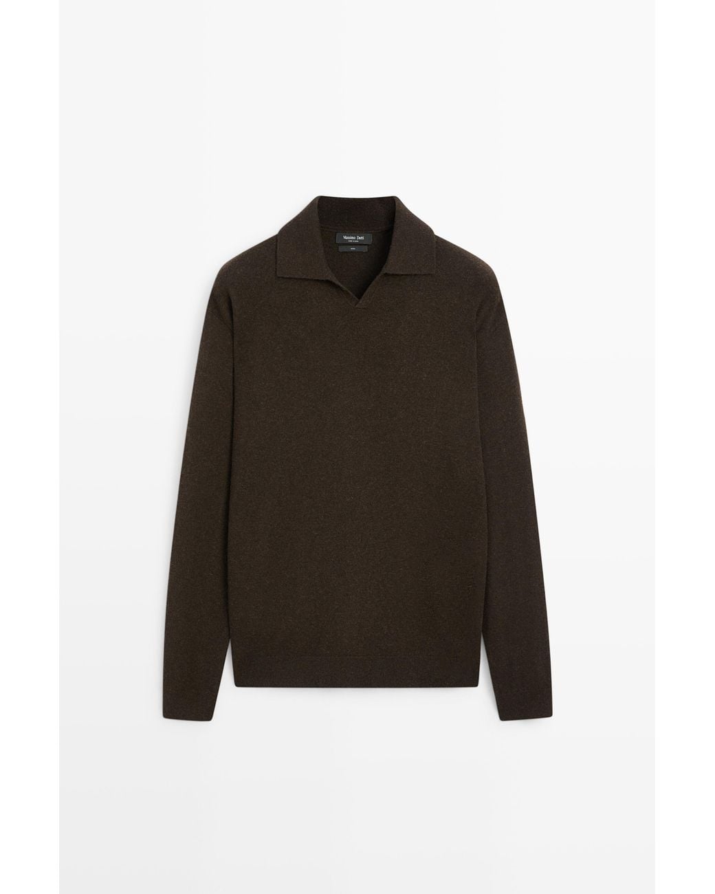 MASSIMO DUTTI Black 100% Wool Knit Polo Sweater for men