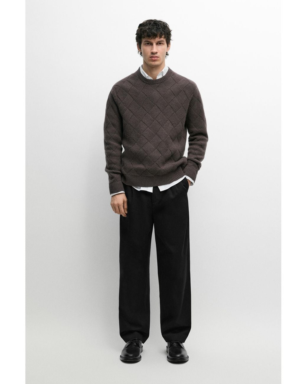 MASSIMO DUTTI Black 100% Cotton Pants With Double Darts for men
