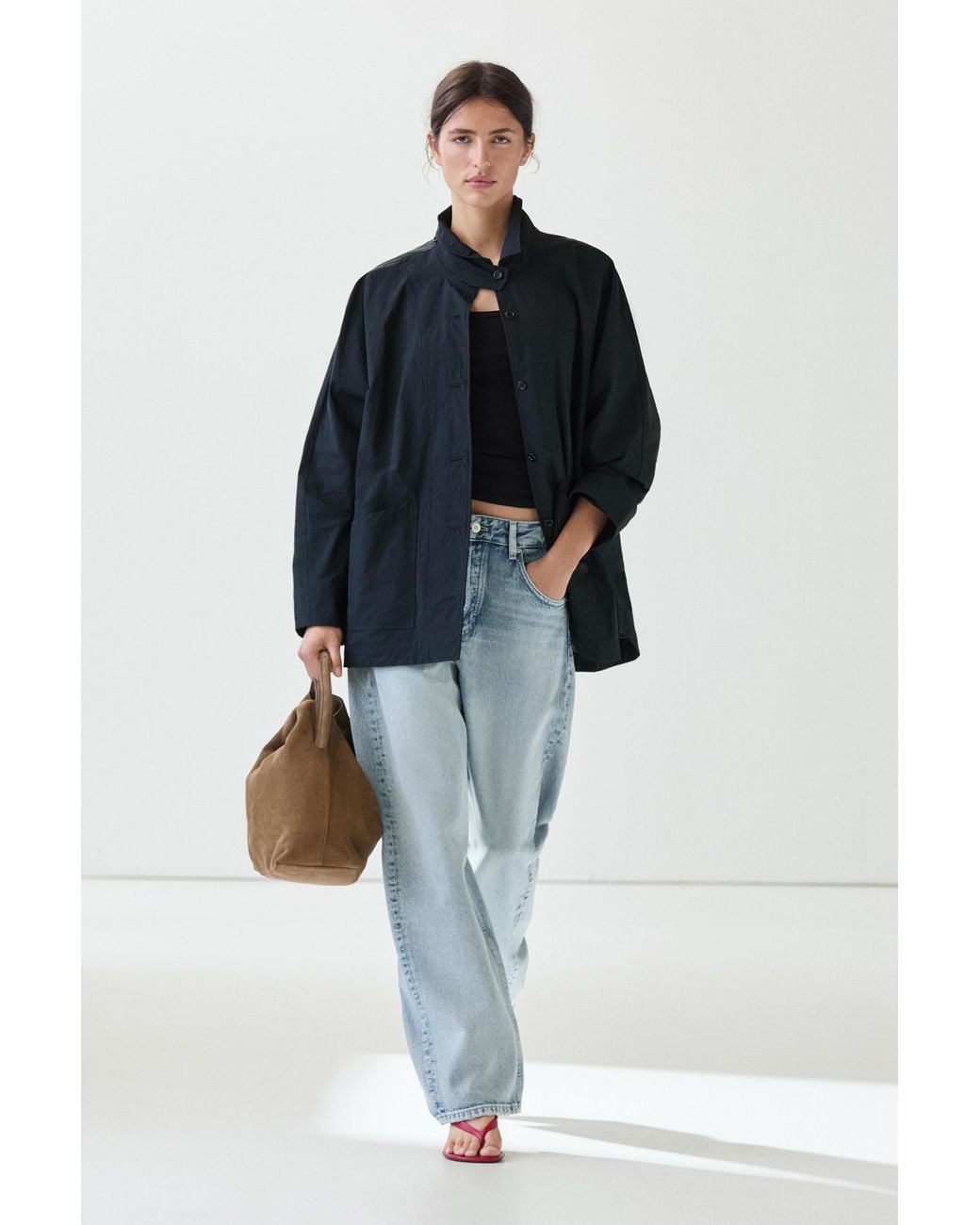 MASSIMO DUTTI Blue Jacket With Buttoned Strap Collar