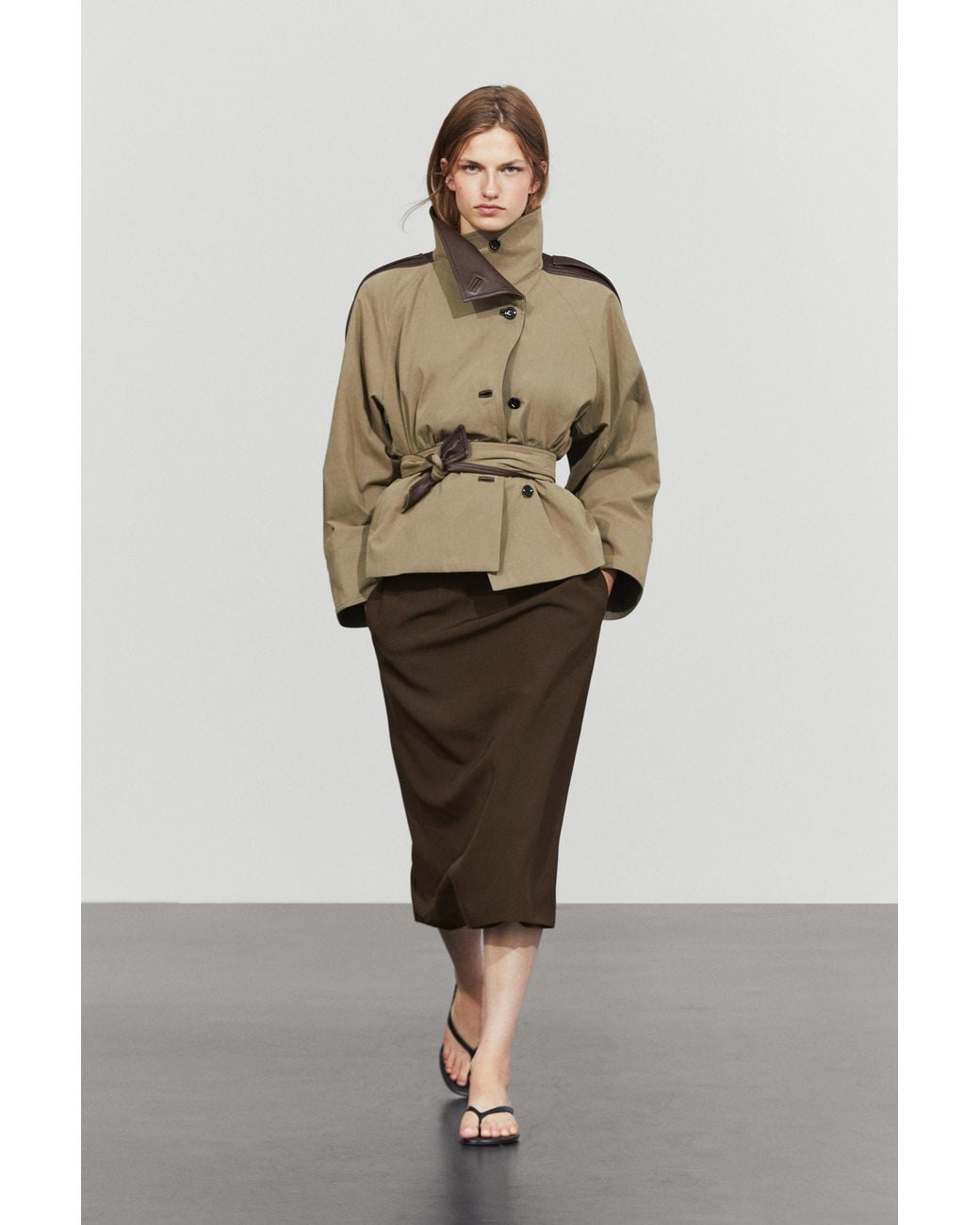 MASSIMO DUTTI Natural Wool Blend Straight Midi Skirt