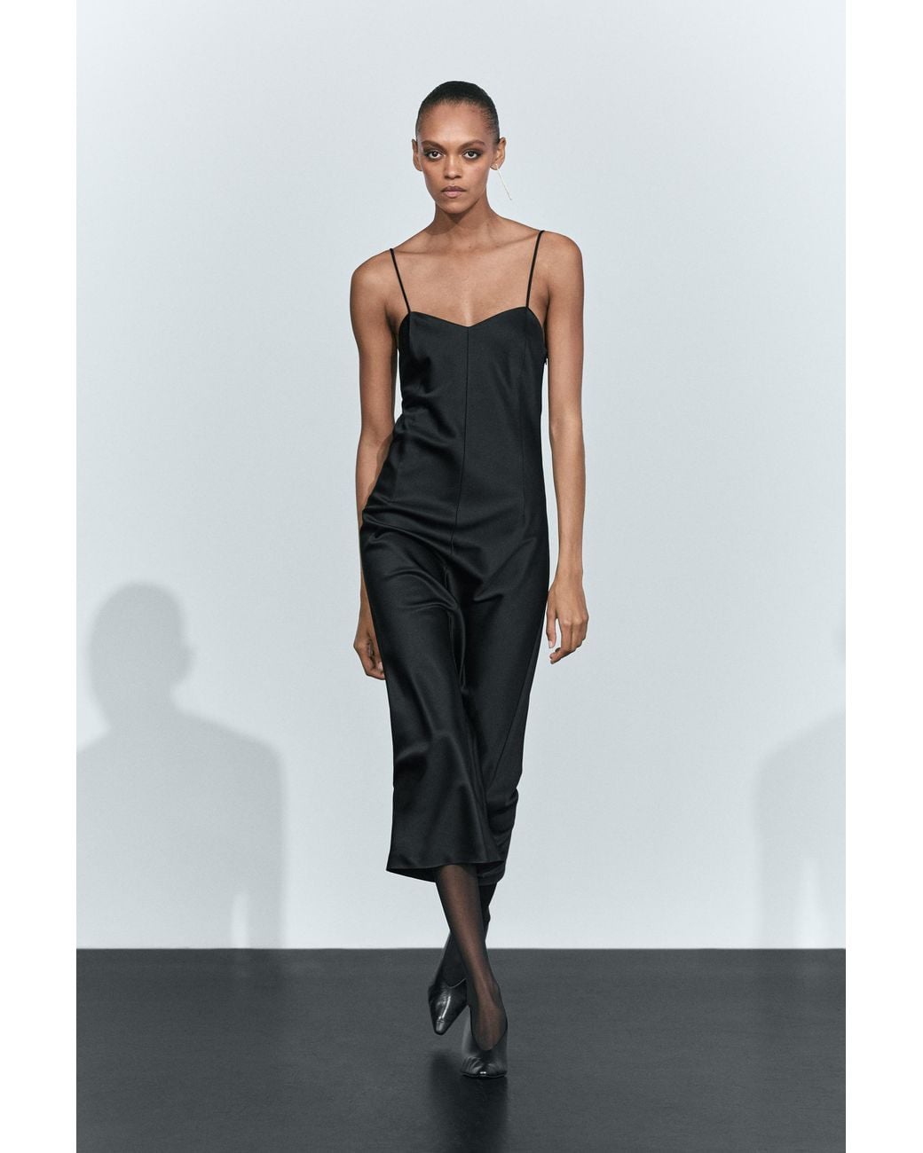 MASSIMO DUTTI White Thin Strap Midi Dress
