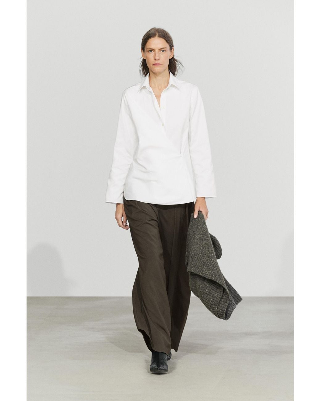 MASSIMO DUTTI White 100% Cotton Poplin Wrap Shirt