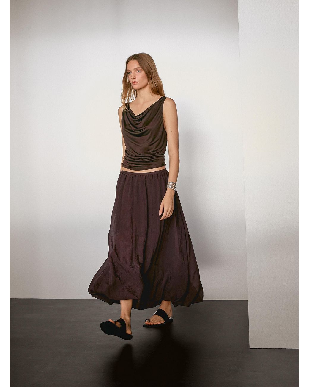 MASSIMO DUTTI Pleated Balloon Midi Skirt | Lyst UK