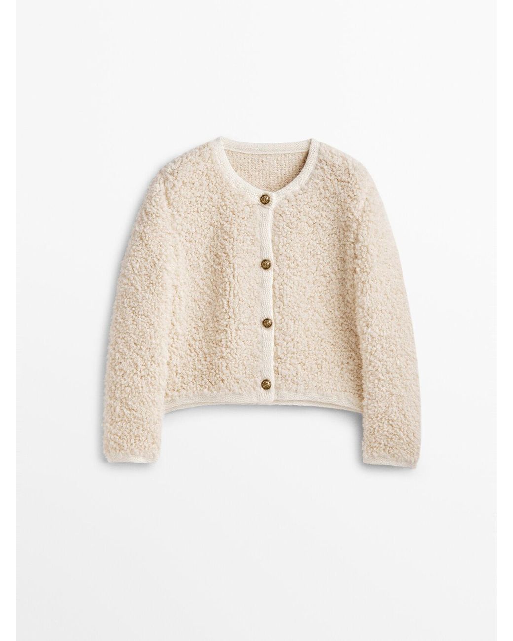 MASSIMO DUTTI Bouclé Knit Cardigan With Buttons in White | Lyst